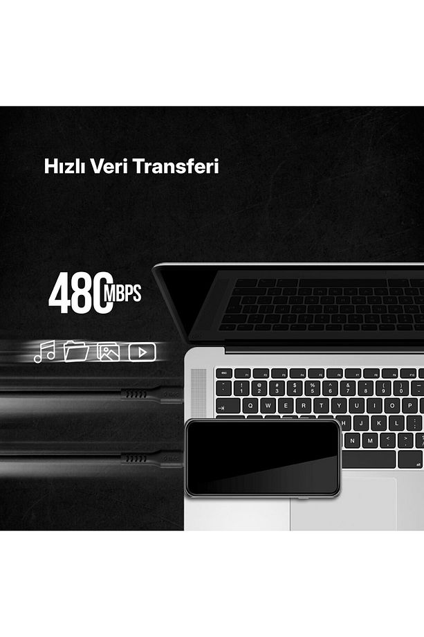 USB-C - USB-C 120cm 60W PD/QC Hızlı Şarj/Data Kablosu - 4