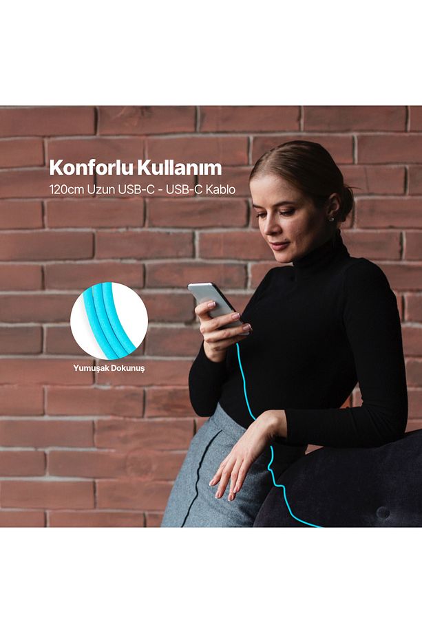 USB-C - USB-C 120cm 60W PD/QC Hızlı Şarj/Data Kablosu - 3