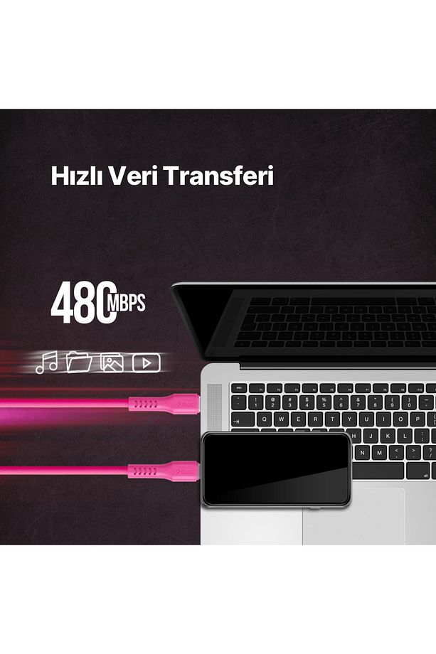 USB-C - USB-C 120cm 60W PD/QC Hızlı Şarj/Data Kablosu - 4