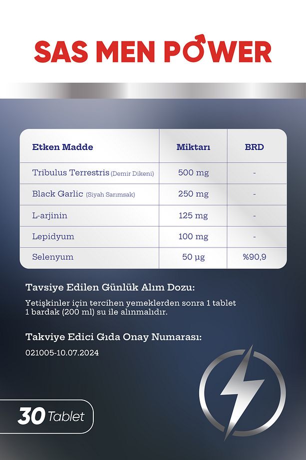 Sas Men Power (TRİBULUS, SAS, L-ARJİNİN, LEPİDYUM) 30 Tablet (erkeklere Özel ) - 4