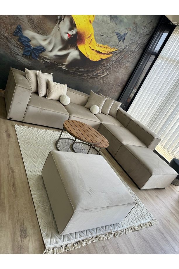 Angelo 4 Modül + 2 Puf Köşe Koltuk Takımı (6 Modül) Bayb Face Kadife - 4