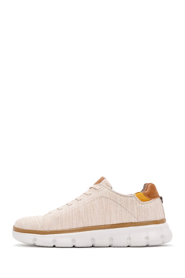 Erkek Bej Bağcıklı Kalın Tabanlı Kumaş Sneaker 24sfd69386f - 2
