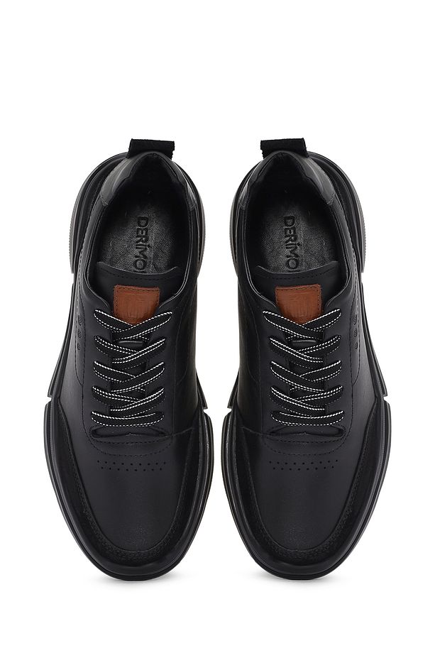 Erkek Siyah Bağcıklı Kalın Tabanlı Deri Sneaker 24sfd623518 - 7