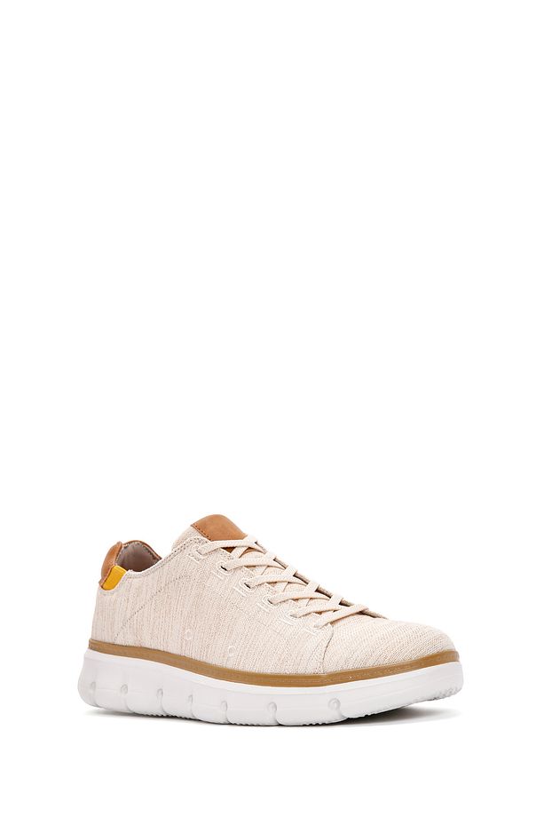 Erkek Bej Bağcıklı Kalın Tabanlı Kumaş Sneaker 24sfd69386f - 6