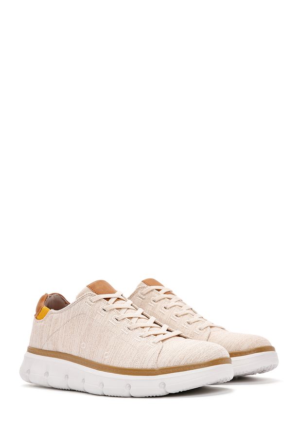 Erkek Bej Bağcıklı Kalın Tabanlı Kumaş Sneaker 24sfd69386f - 3