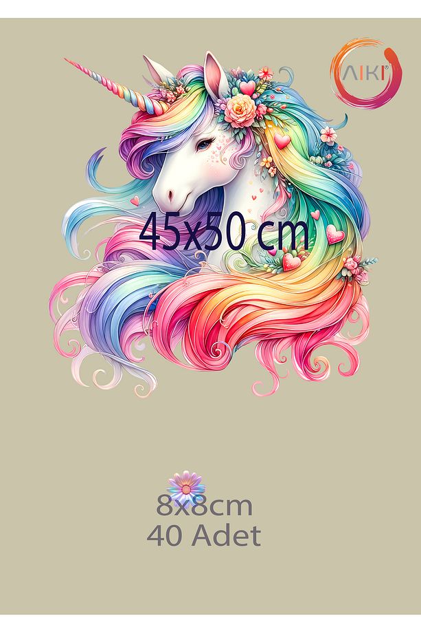 Unicorn ve Gökkuşağı Desenli Papatyalar Çocuk odası duvar süsü, Duvar sticker - 5