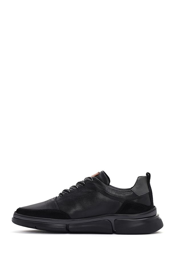 Erkek Siyah Bağcıklı Kalın Tabanlı Deri Sneaker 24sfd623518 - 2