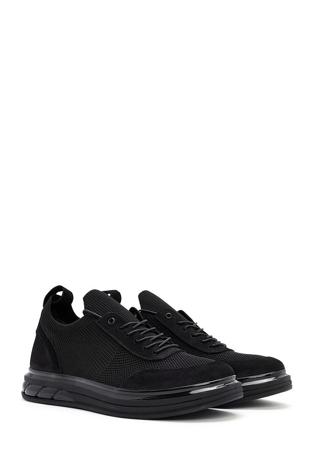 Erkek Siyah Kalın Tabanlı Bağcıklı Kumaş Sneaker 24SFD63686F - 3
