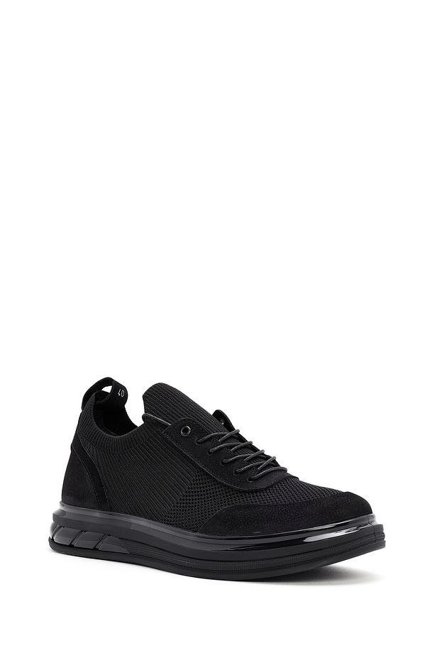 Erkek Siyah Kalın Tabanlı Bağcıklı Kumaş Sneaker 24SFD63686F - 6