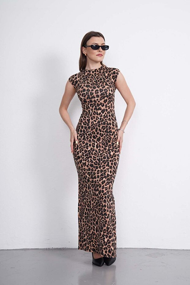 Rochie lungă cu model leopard-Leopard - 8