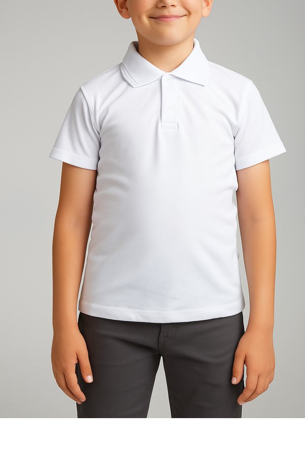Unisex Children's Polo Neck Short Sleeve White School T-shirt