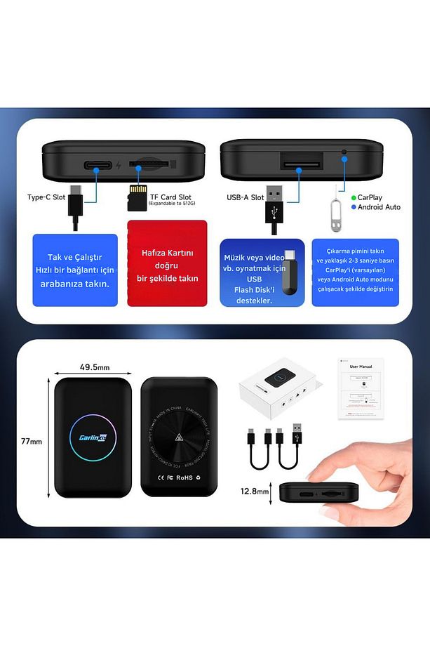 Carlinkit 3in1 Video Destekli 4GB/32GB Kablosuz CarPlay & Android Auto Smart AI Box Netflix&Youtube - 9