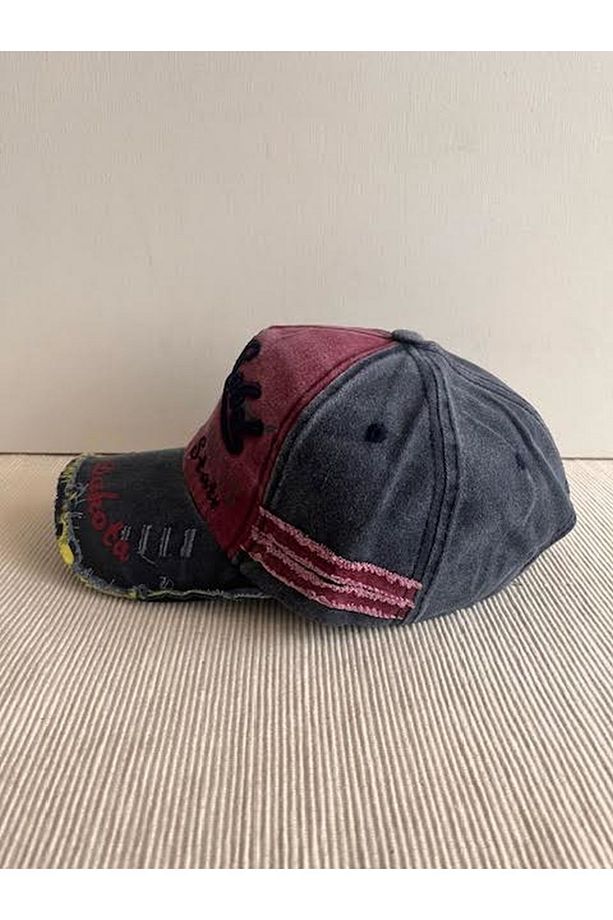 Black Rebel Nakışlı Yıkamalı Eskitme Model Arkasından Ayarlanabilir Unisex Bordo Renk Şapka - 7