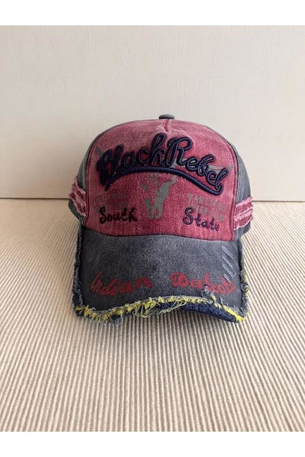 Black Rebel Nakışlı Yıkamalı Eskitme Model Arkasından Ayarlanabilir Unisex Bordo Renk Şapka - 5