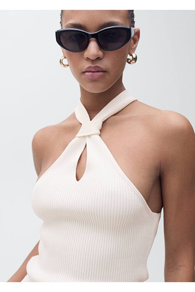 Düğüm detaylı halter yaka bluz - 6