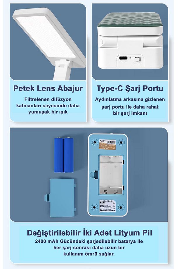 Masaüstü Şarjlı Katlanabilir Portatif Led Aydınlatma / GT-CL11G/GT-CL11P - 7