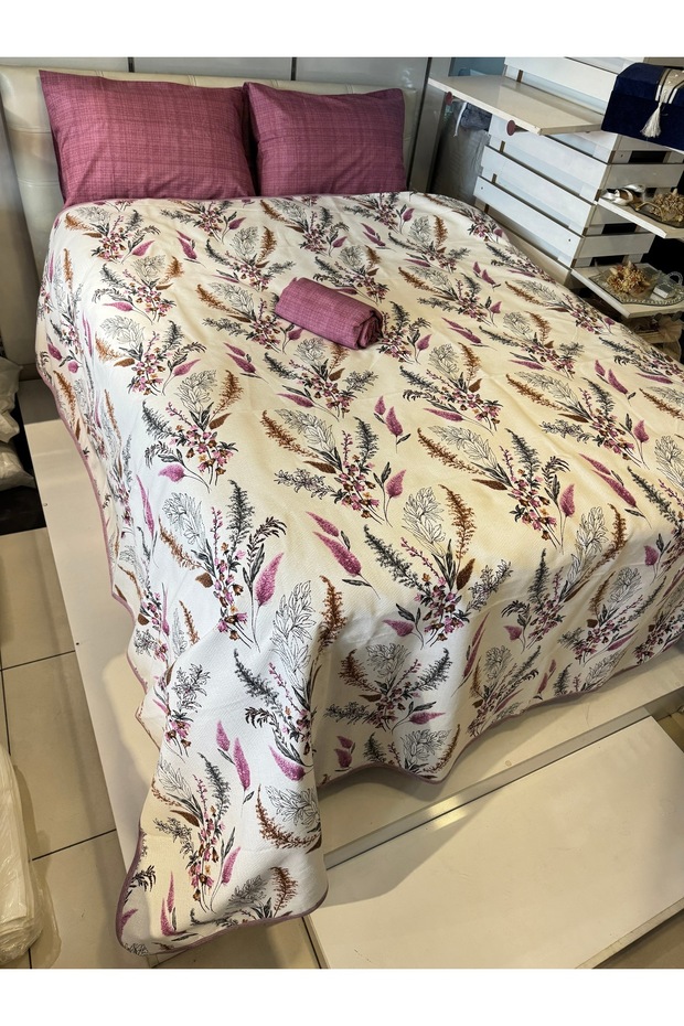 Başak Patterned Sheet Elastic Double Pique Set - 7