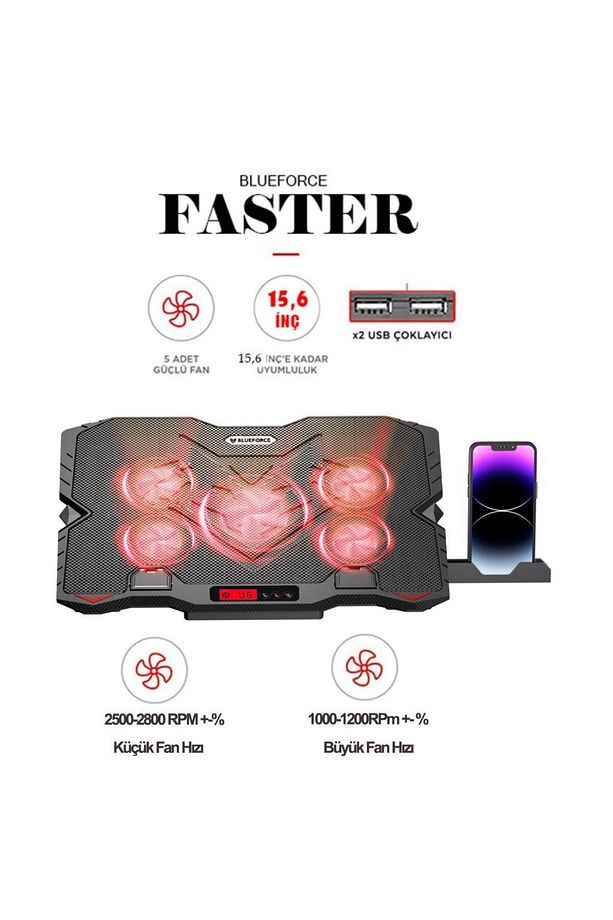 Sx-25 Faster Siyah 5 Fanlı Notebook Soğutucu Stand - 3