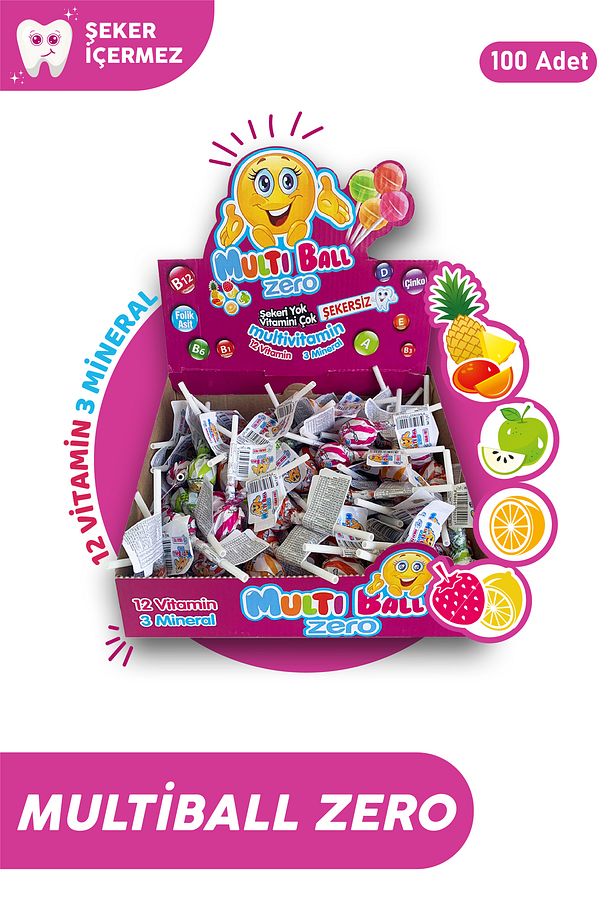 Zero ( Şekersiz ) 100 Adet Lolipops 12 Vitamin 3 Mineral - 1