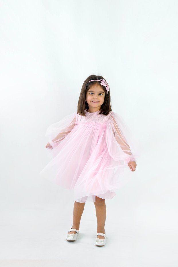 Girl's Embroidered Pink Tulle Dress | Special Occasion Dress