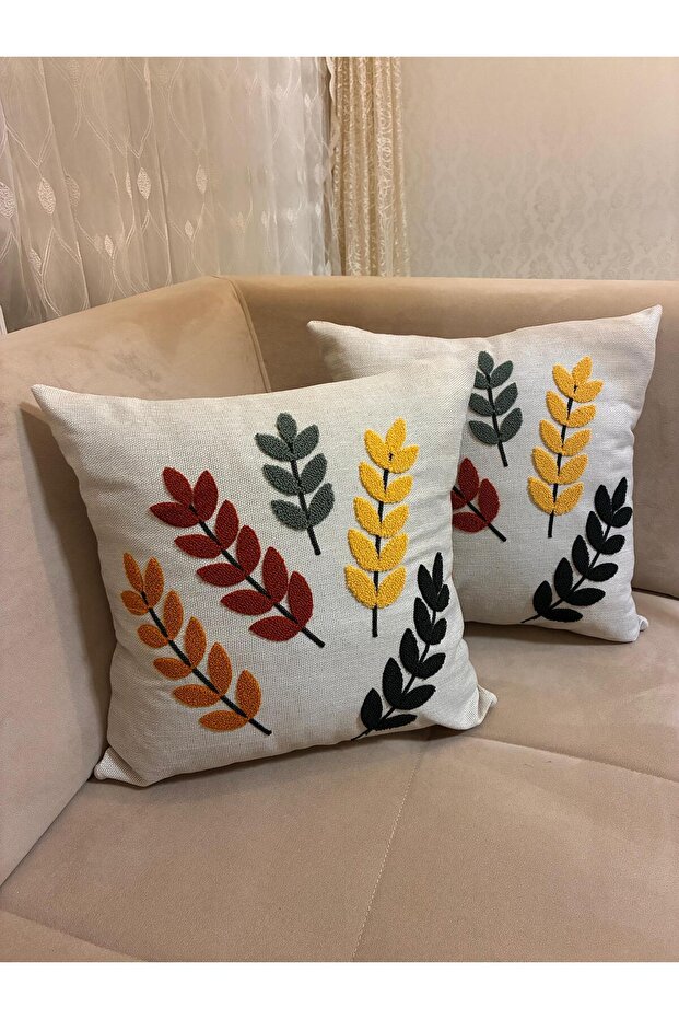 Punch Punch Embroidered 2Pcs Throw Pillow Cover 43X43Cm Decorative Linen Throw Pillow Cover