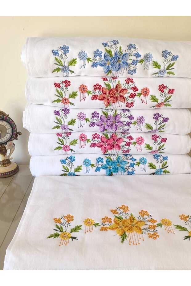 6 Pieces 3D Embroidered, 100% Cotton Hand & Face Towel 50 x 90 (2600 g)