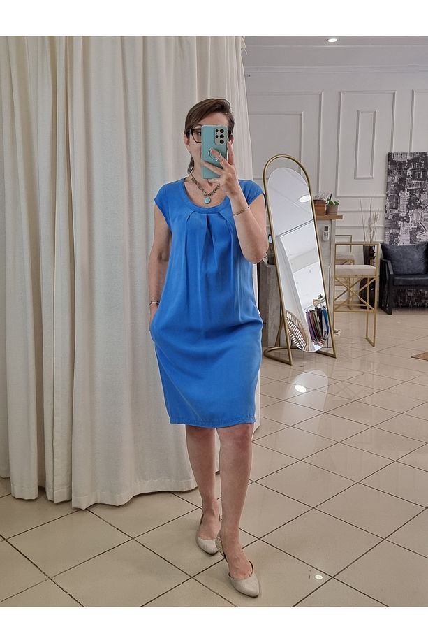 %100 Lyocel Elbise Mavi - 8