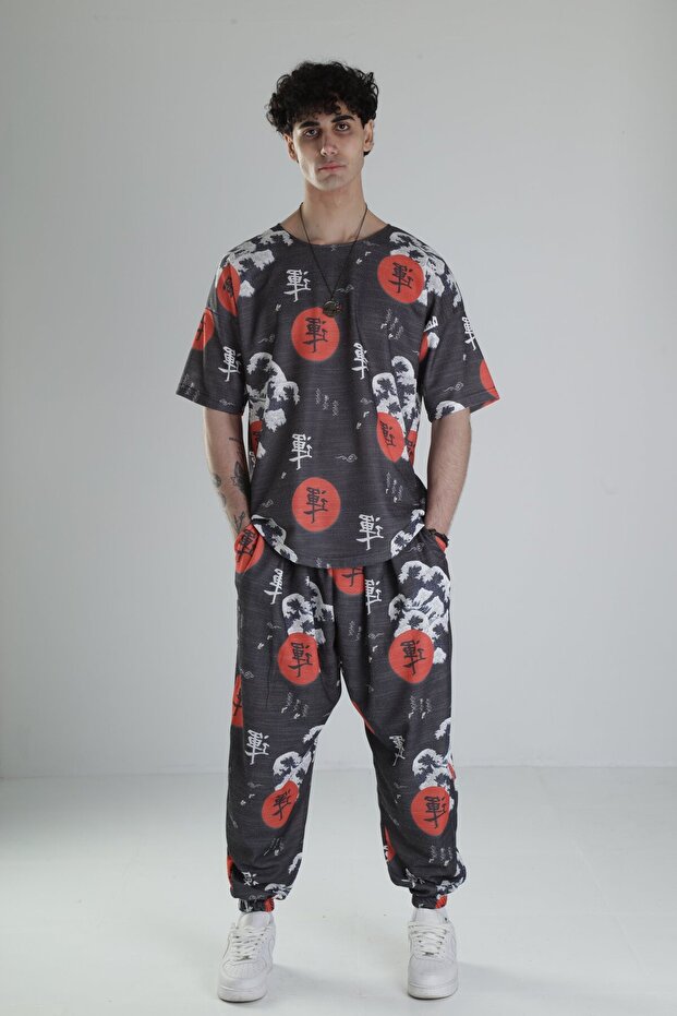 Red Chinese Patterned Suit - 1