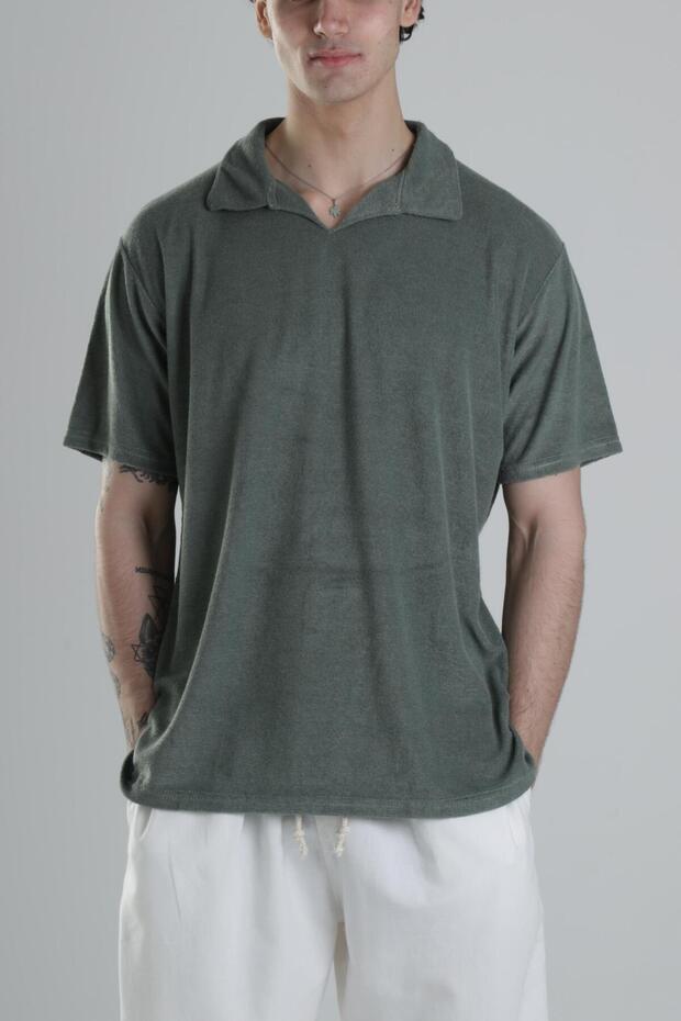 Men's Khaki Summer Terry Cloth T-Shirt Coc1838