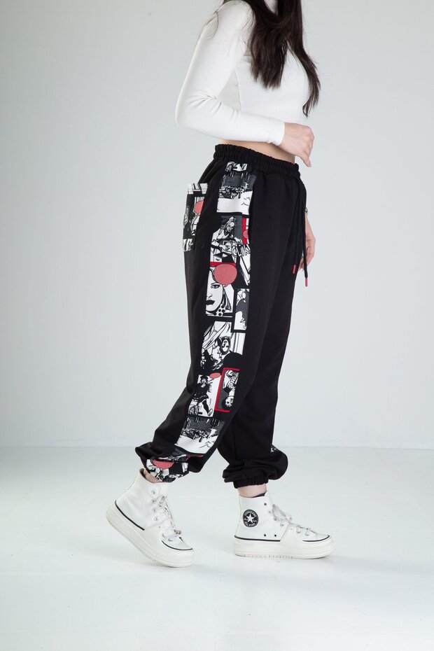 Comic Patterned Black Jogger - 3