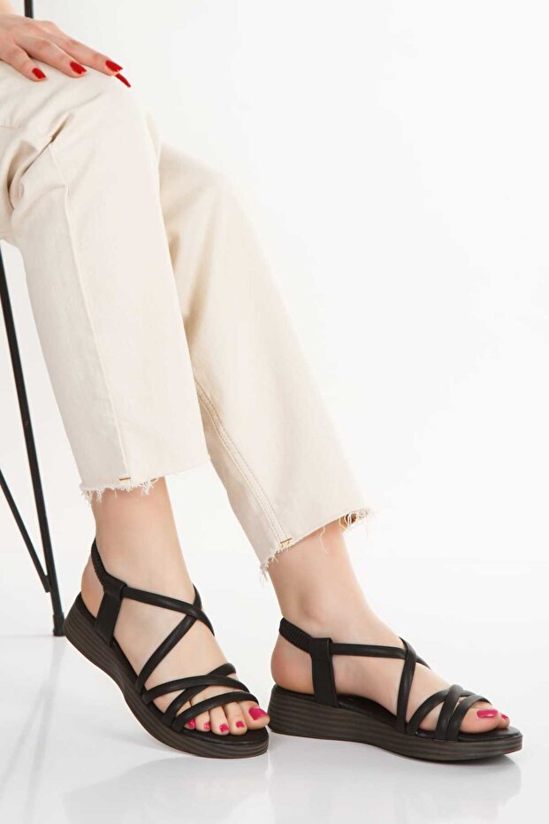 Women's Cross Black Orthopedic Sandals