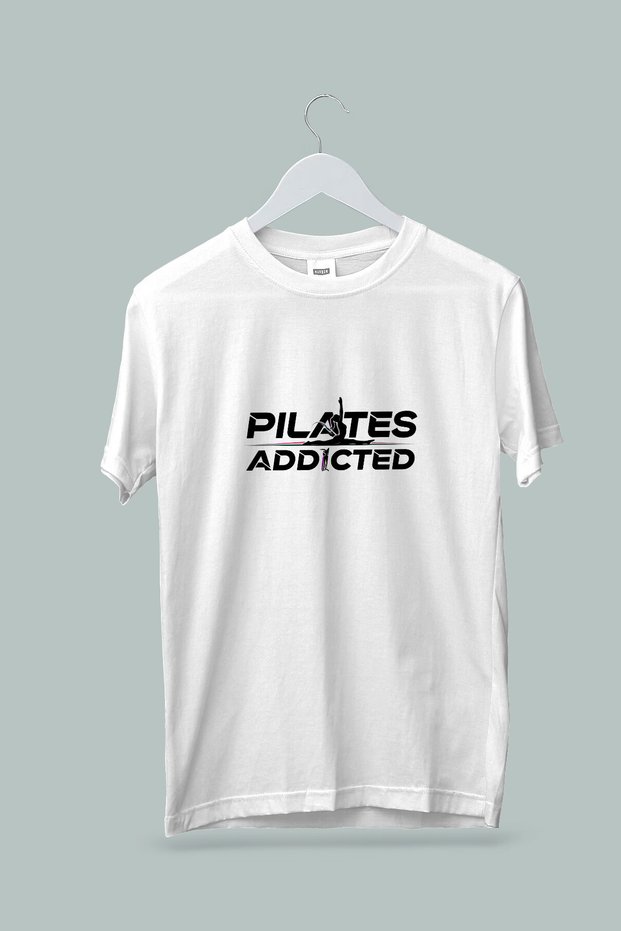 Women Men Unisex Adult Pilates Addicted Printed White Gray Tshirt