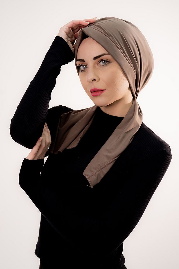Üç Farklı Bağlamalı Dubai Model Hazır Pratik Şal Vizon - 7