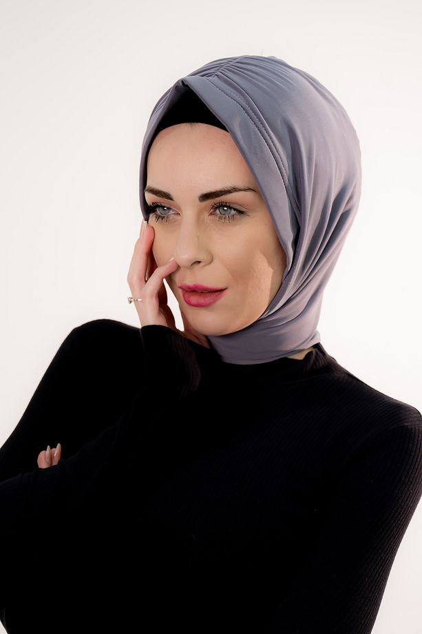 Üç Farklı Bağlamalı Dubai Model Hazır Pratik Şal Gri - 5