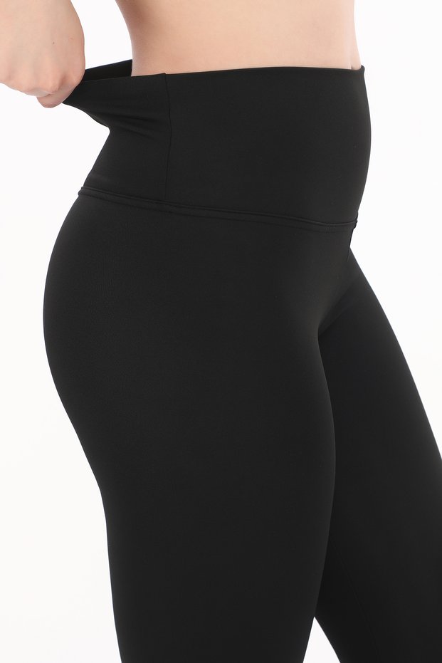 High Waist Premium Summer, Gathering Knitted Sports Tights with Firming Effect Black Color