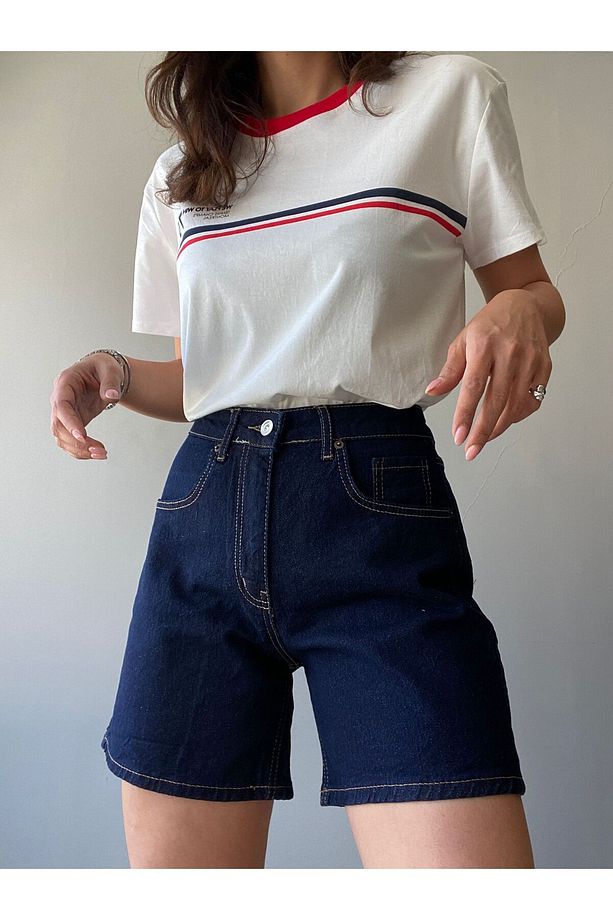 Yüksek Bel Denim Kot Şort - 3