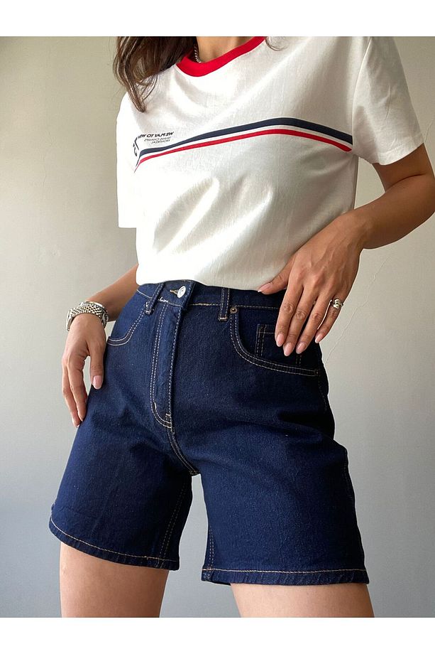 Yüksek Bel Denim Kot Şort - 5