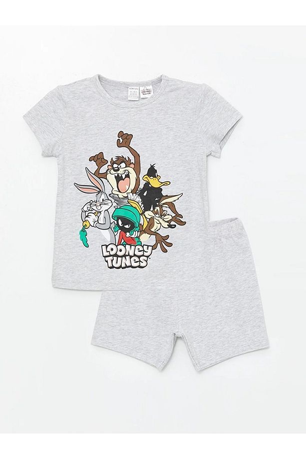 LCW baby Bisiklet Yaka Kısa Kollu Bugs Bunny Baskılı Erkek Bebek Şortlu Pijama Takımı - 1