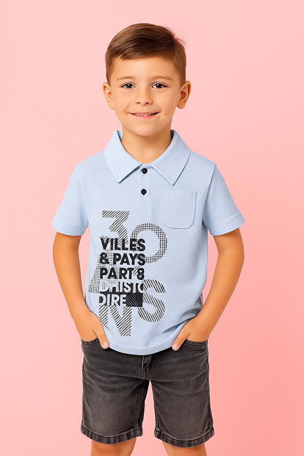 Çocuk Polo Yaka Tişört - Kot Şort Takım 2- 5 Yaş - 7