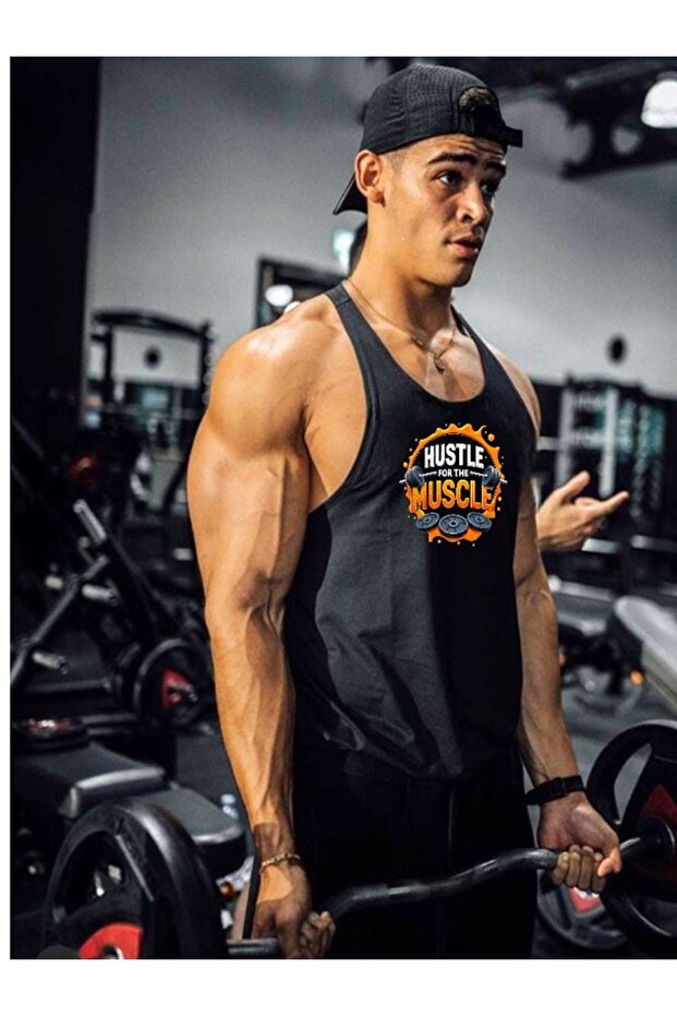 Fitness Gym Tank Top Sportsman Tank Top Anrenman Tank Top Black Thin Strap(Hustel)