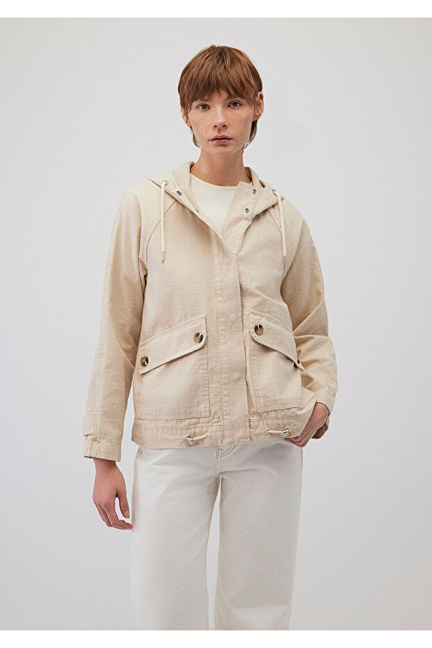 Hooded Beige Jacket Loose Fit / Loose Fit 1110025-70182