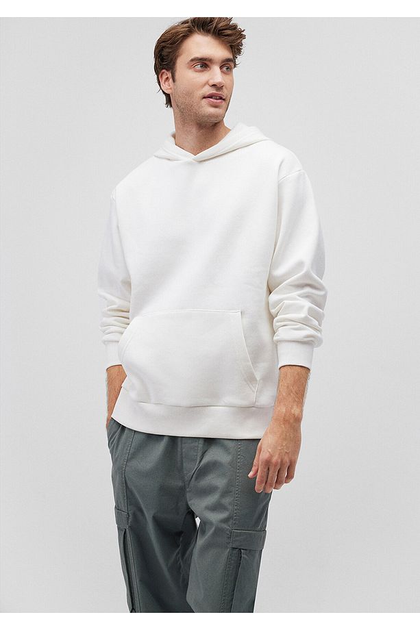 Kapüşonlu Beyaz Basic Sweatshirt 0S10275-70057 - 1