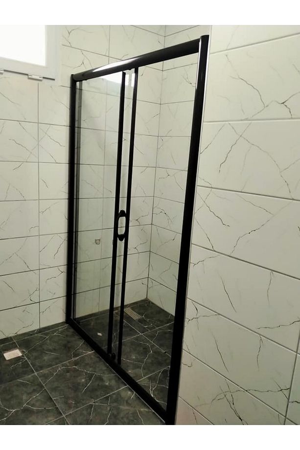 Teknesiz Cam Duşakabin 1 Sabit 1 Sürgülü Siyah Profilli SP113 - 4