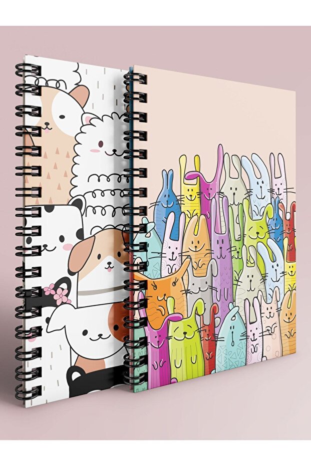 Checked and Striped Notebook Set - A5 - Steel Spiral - 2x80 Pages