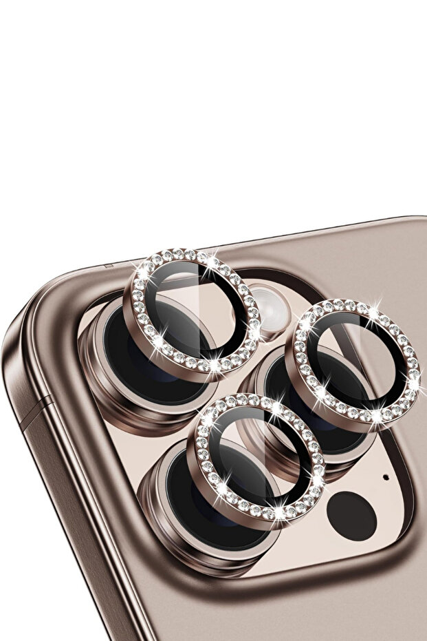 [ مرصّع بالأحجار ] واقي عدسة الكاميرا المتوافق مع هاتف iPhone 16 Pro Max / 16 Pro من Desert Titanium مرصّع بالأحجار