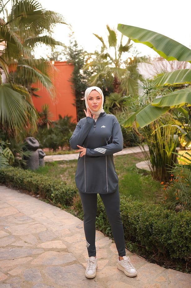 Kadın Fermuarlı Dalgıç Kumaş Jogger Spor Eşofman Takımı - 7