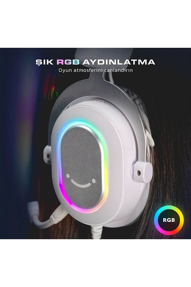 Ampligame H6-w Beyaz Mikrofonlu Oyuncu Bilgisayar Yayıncı 7.1 Rgb Kulaklığı - 5