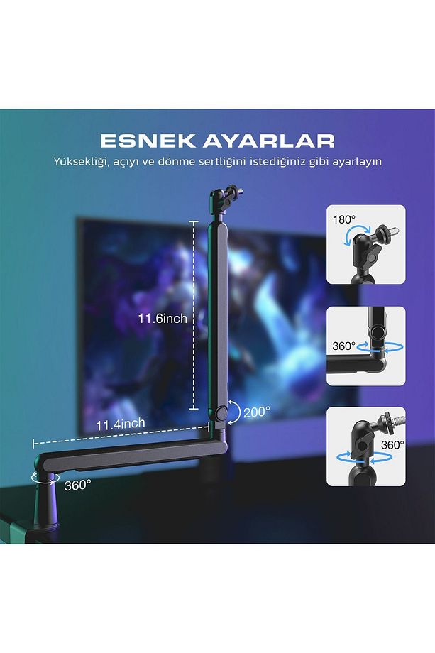 BM88 360° Ayarlanabilir Profesyonel Metal Mikrofon Standı - 8
