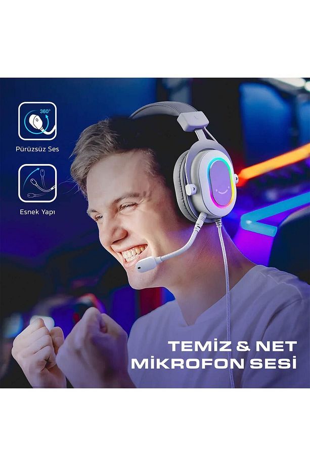 Ampligame H6-w Beyaz Mikrofonlu Oyuncu Bilgisayar Yayıncı 7.1 Rgb Kulaklığı - 4
