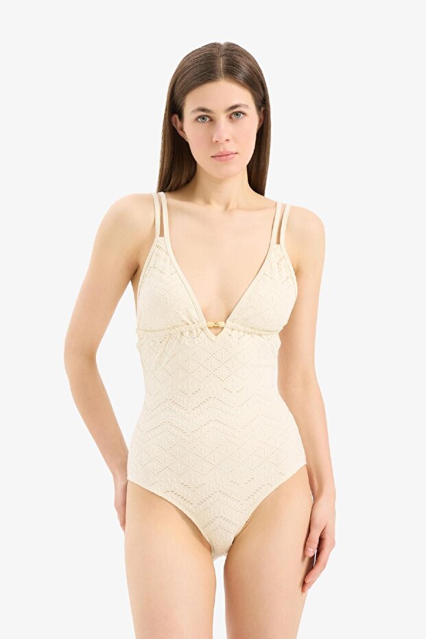 ملابس سباحة مطرزة بقصة عادية - fall In Love B6898ax25sm